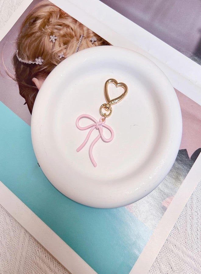 LAEKOU Cute Bow Keychain Bag Charms, Aesthetic Heart Key Chain Accessories for Women Car Keys Girly Purse Handbag - Image 2